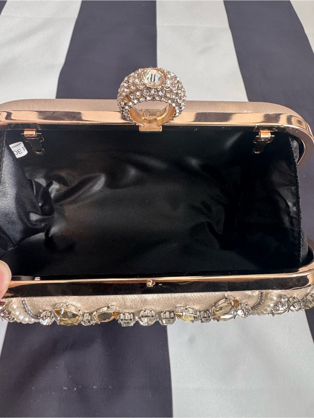Beaded Pearl-Embellished Evening Clutch in Champagne - Picture 7 of 9